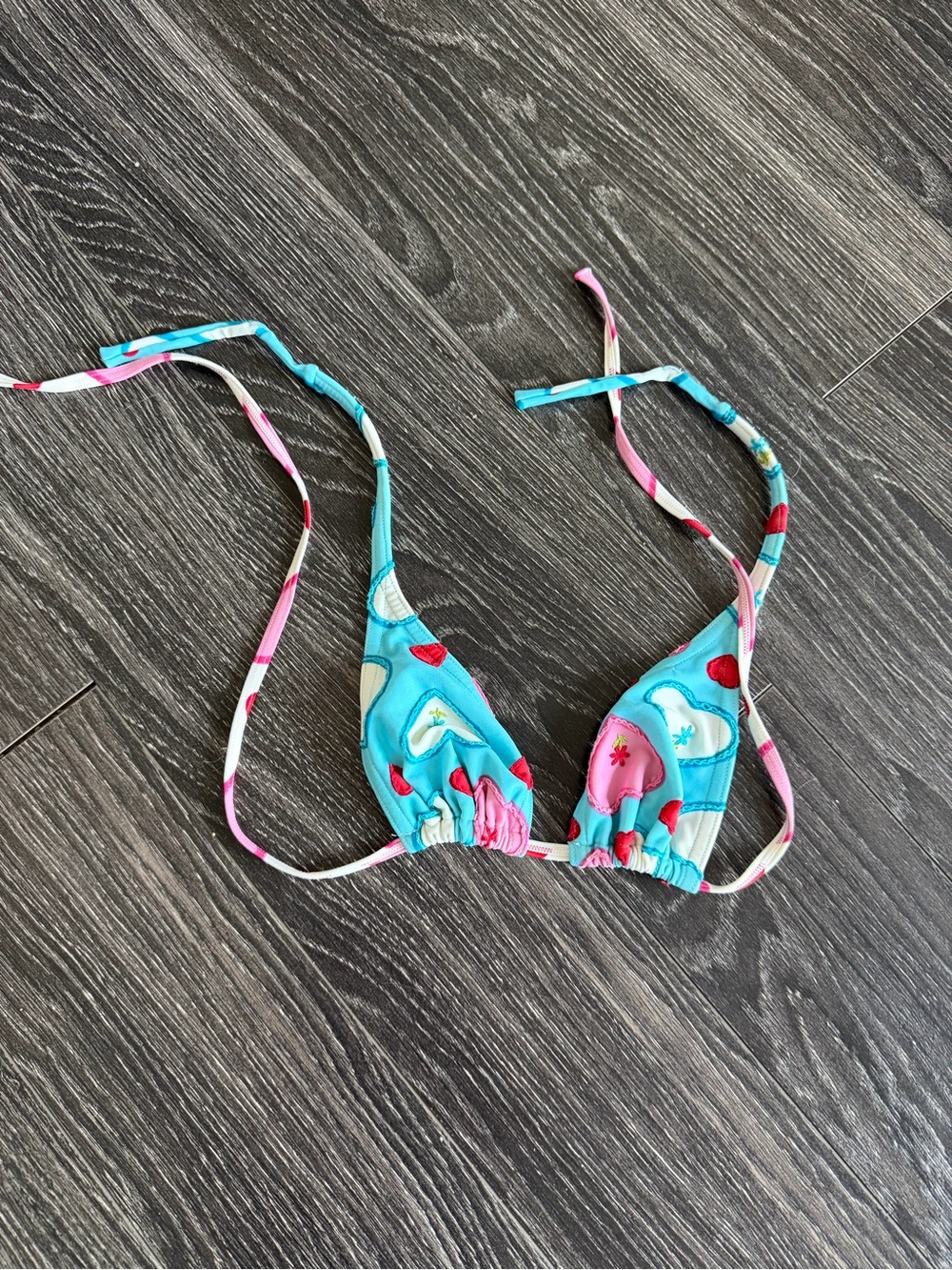 Blue Heart Print Triangle Bikini Top